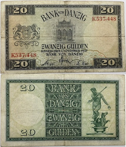 Banknot 20 guldenów 1937 r. Wolne Miasto Gdańsk