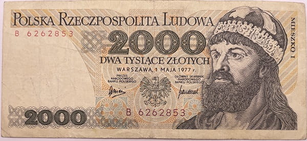 Banknot 2000 zł 1977 Mieszko I stan 3