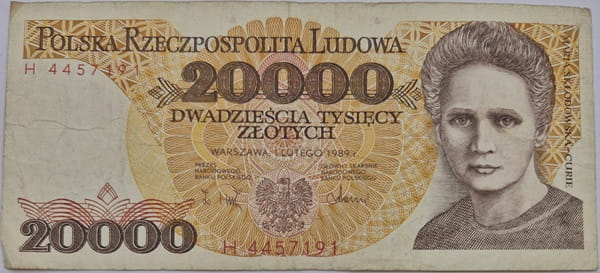 Banknot 20000 zł 1989 Maria Skłodowska-Curie stan 3