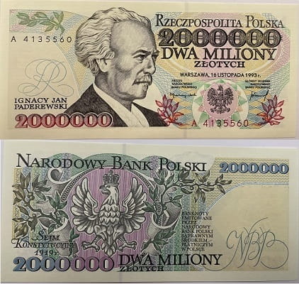 Banknot 2000000 zł Ignacy Jan Paderewski 1993 r. stan 1