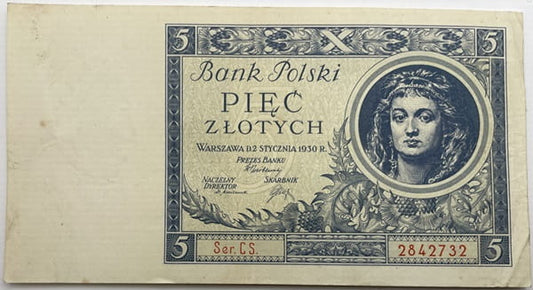 Banknot 5 złotych 1930 r. stan 3