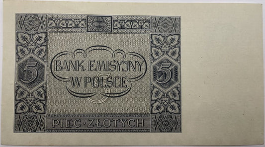 Banknot 5 złotych 1941 r.