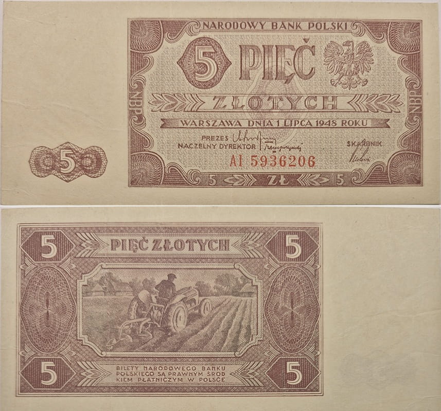 Banknot 5 złotych 1948 stan 2