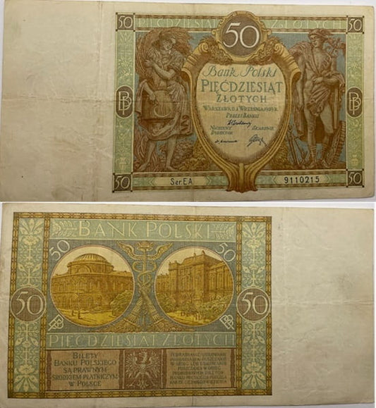 Banknot 50 złotych 1929 stan 3