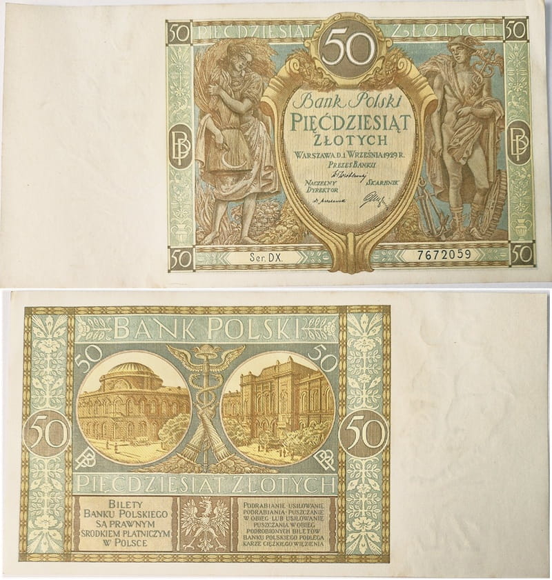 Banknot 50 złotych 1929  r. stan 1