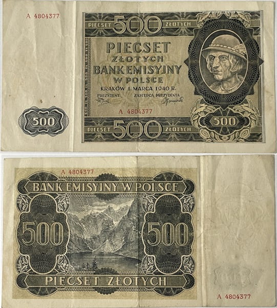 Banknot 500 zł 1940 r. stan 3