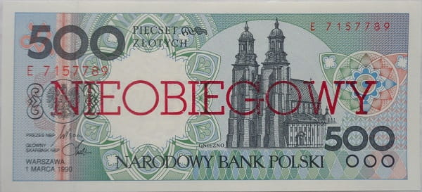 Banknot 500 złotych Gniezno 1990 Nieobiegowy