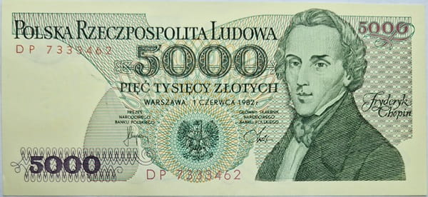 Banknot 5000 zł 1982 Fryderyk Chopin