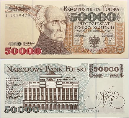 Banknot 50000 zł 1993 Stanisław Staszic