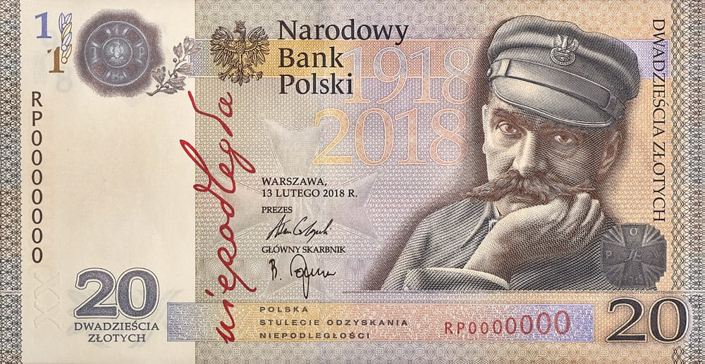 Banknot 20 zł 100 rocznica Odzyskania przez Polskę Niepodległości 2018