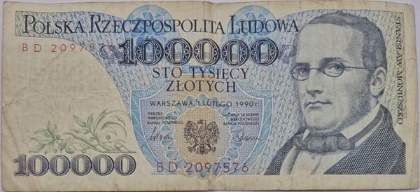 Banknot 100000 zł 1990 Moniuszko stan 3