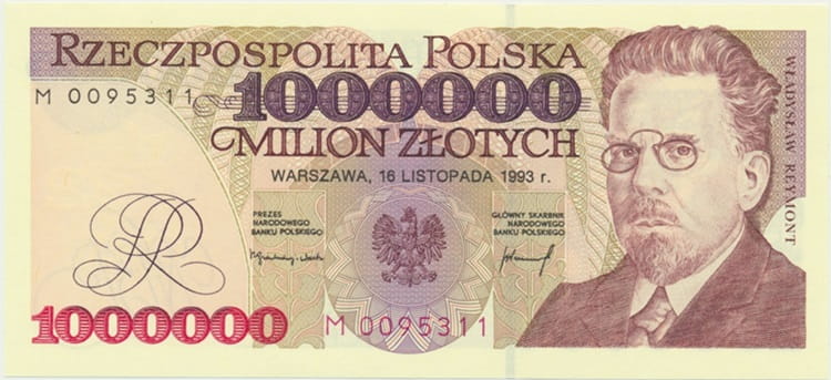 Banknot 1000000 zł 1993 Władysław Reymont