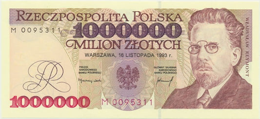 Banknot 1000000 zł 1993 Władysław Reymont