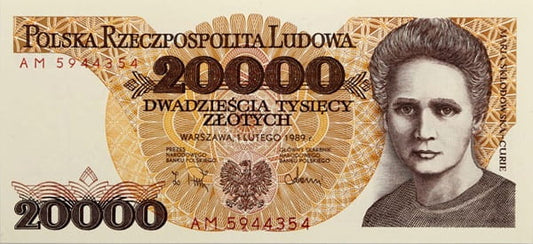 Banknot 20000 zł 1989 Maria Skłodowska-Curie stan 1