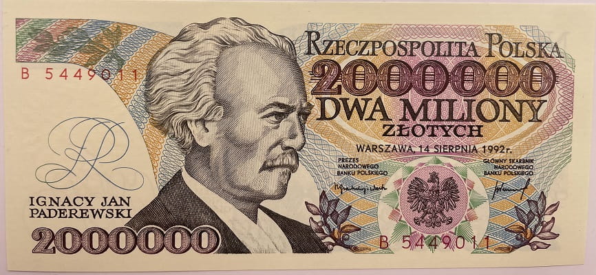 Banknot 2000000 zł 1992 Paderewski stan 1