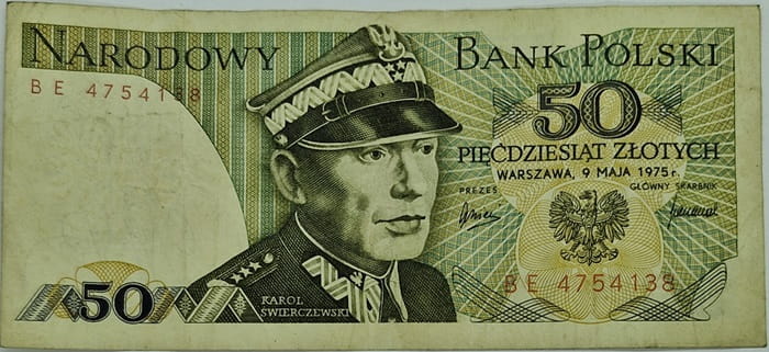 Banknot 50 zł 1975 Karol Świerczewski stan 3