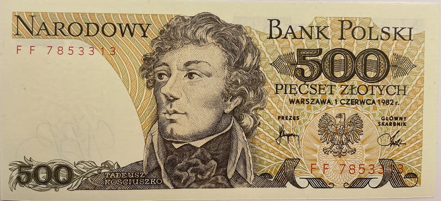 Banknot 500 zł 1982 Tadeusz Kościuszko stan 1