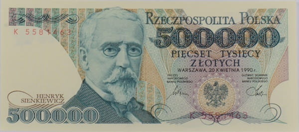 Banknot 500000 zł  Henryk Sienkiewicz 1990 stan 1