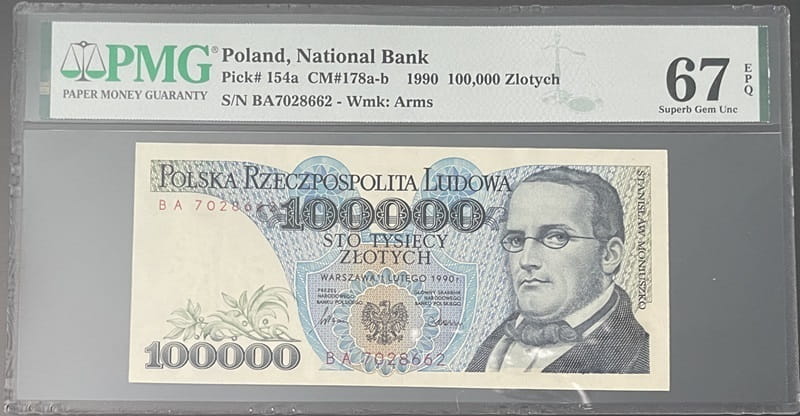 Banknot 100000 zł Moniuszko 1990 PMG 67 EPQ