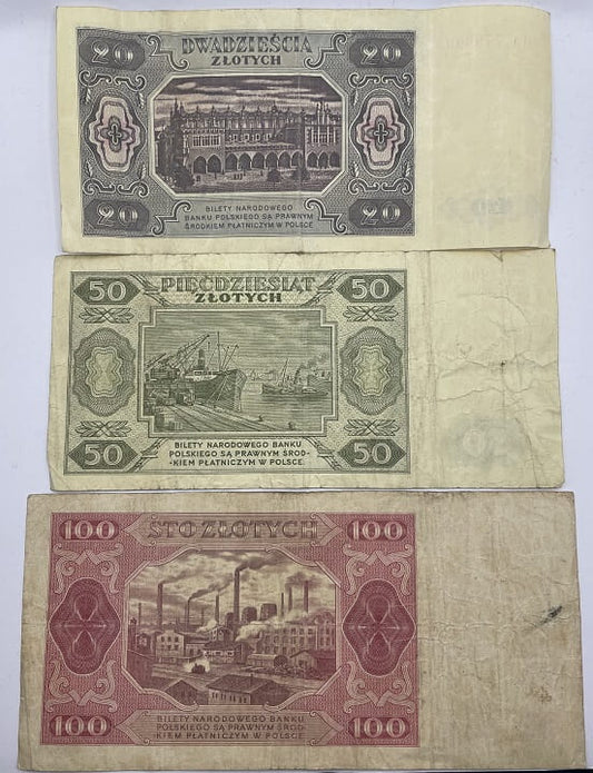 Banknoty 20 zł 50 zł 100 zł zestaw 1948