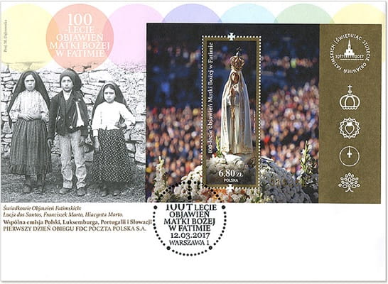 Koperta FDC 100-leci objawień w Fatimie 2017