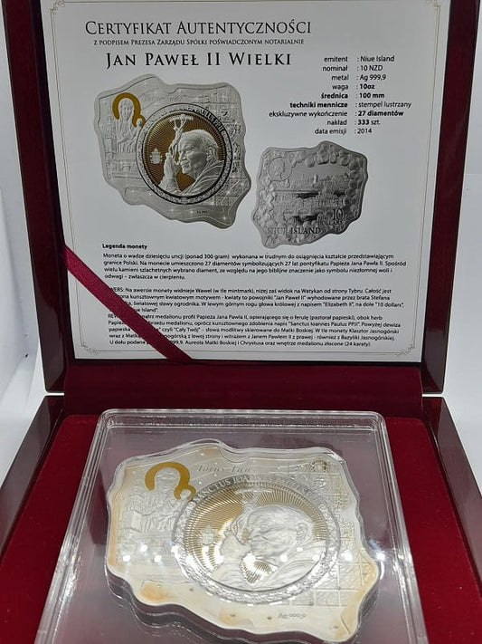 Moneta 10$ Jan Paweł Wielki 2014 r. 300gr diamenty
