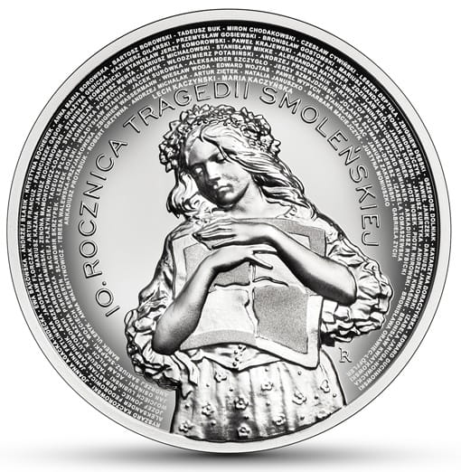 Moneta 10 zł 10. rocz. Tragedii Smoleńskiej  2020 r. uncja