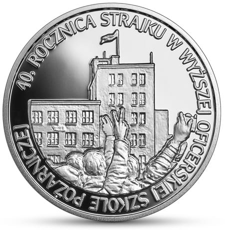 Moneta 10 zł 40 rocz. Strajku w Wyższej Oficerskiej Szkole Pożarniczej 2021 r.