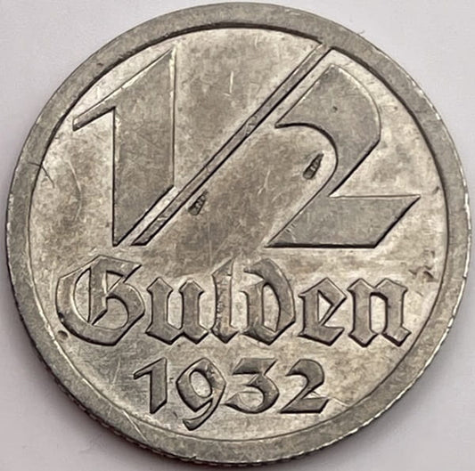 Moneta 1/2 guldena 1932 r. Wolne Miasto Gdańsk stan 3