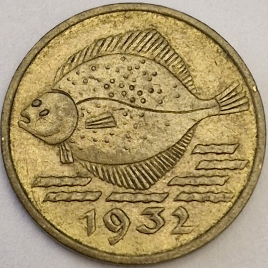 Moneta 5 fenigów 1932 Wolne Miasto Gdańsk Flądra stan 2
