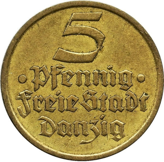 Moneta 5 fenigów Wolne Miasto Gdańsk Flądra 1932 r. stan 1