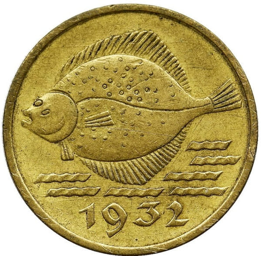 Moneta 5 fenigów Wolne Miasto Gdańsk Flądra 1932 r. stan 1