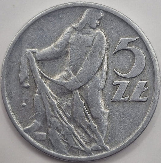 Moneta 5 zł Rybak 1960 stan 3