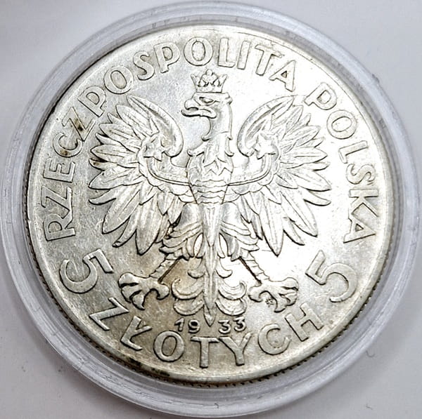 Moneta 5 złotych 1933 Polonia Głowa Kobiety stan 2