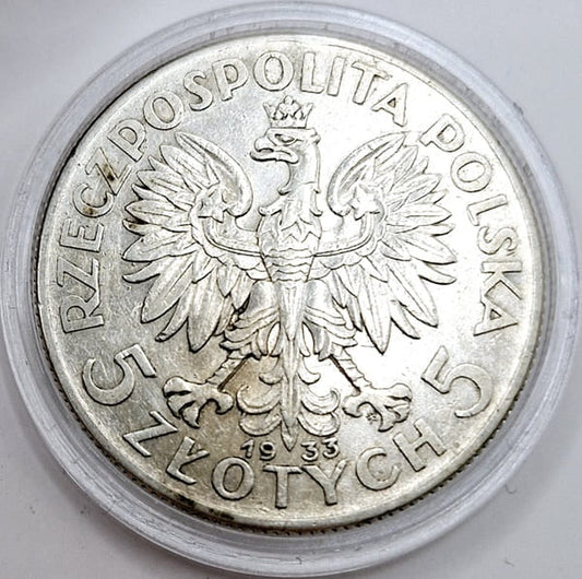 Moneta 5 złotych 1933 Polonia Głowa Kobiety stan 2