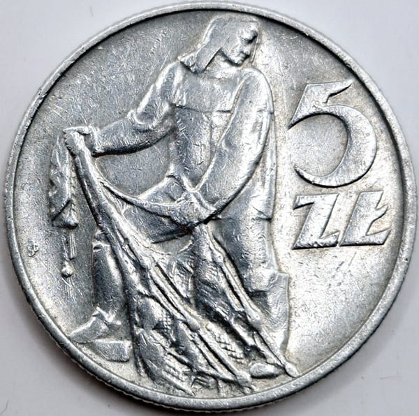 Moneta 5 zł Rybak 1974 stan 3
