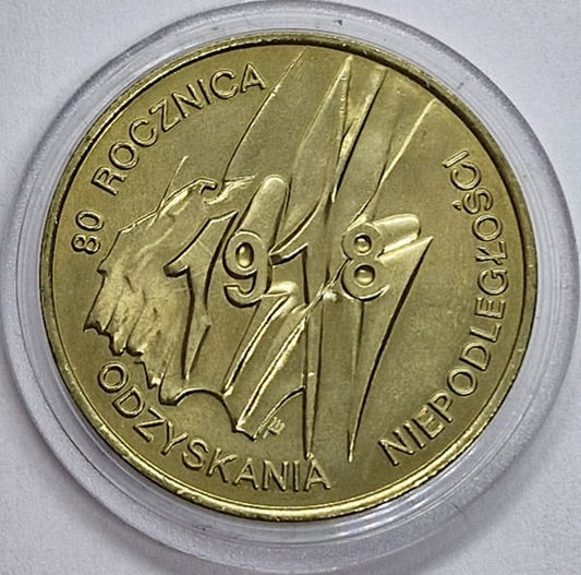Moneta 2 zł 80 rocznica odzyskania niepodległości 1998
