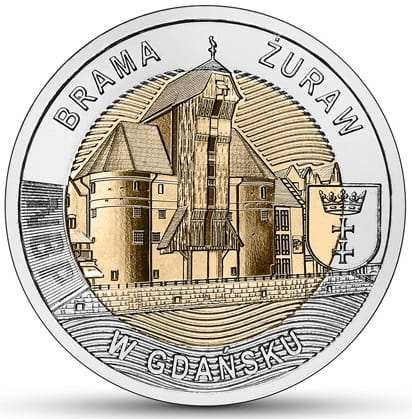 Moneta 5 zł brama Żuraw w Gdańsku 2021