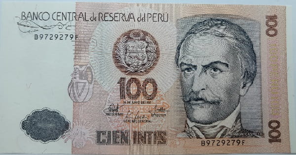 Peru Banknot  100 Intis  1987 r. UNC