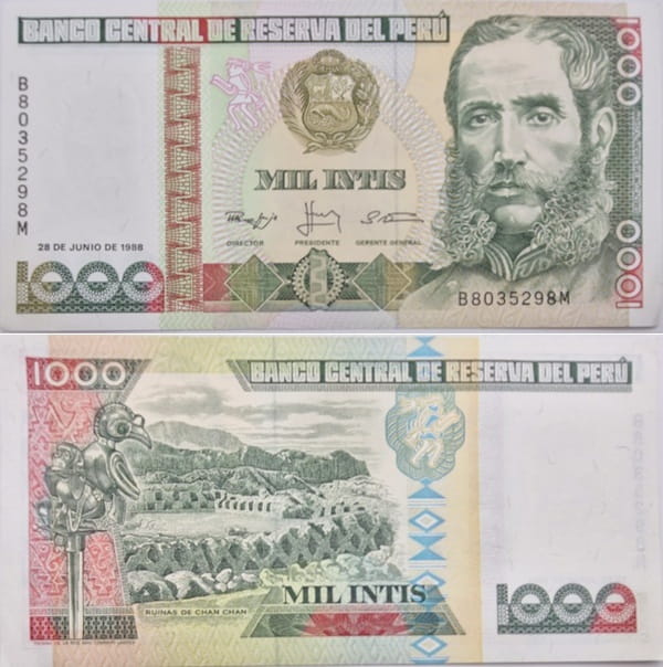 Peru Banknot 1000 Intis 1988