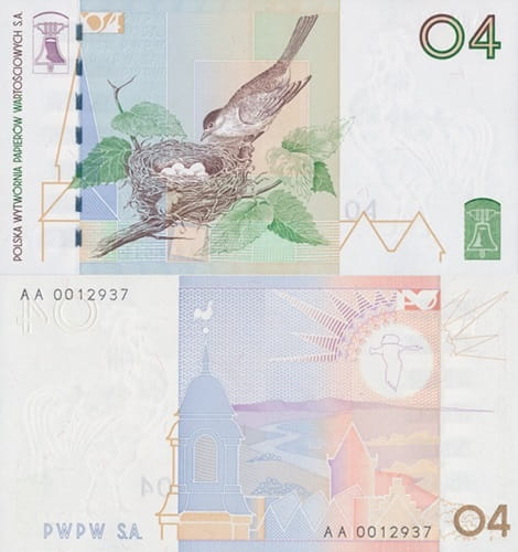 Pokrzewka czarnołbiasta 04 PWPW 2004 r. Ptaszki banknot testowy