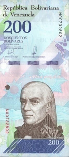 Wenezuela banknot 200 Bolivares 2018 UNC