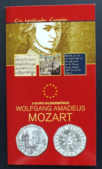 5 euro 250. rocznica urodzin Wolfganga Amadeusza Mozarta - Austria