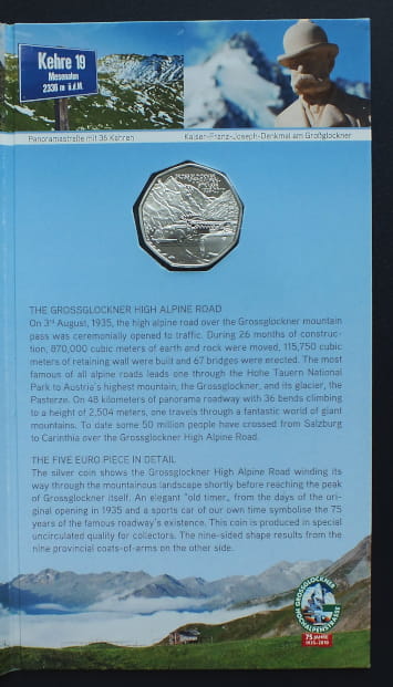5 euro - 75 rocznica - Alpejska trasa wysokogórska Grossglockner - Austria