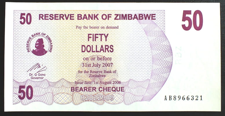 50 Dollars - Zimbabwe 2006 r.